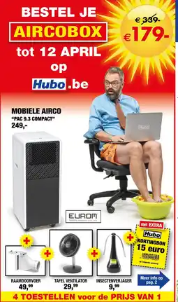 Hubo Mobiele airco + raamdoorvoer + tafel ventilator 29,99 + insectenverjager aanbieding