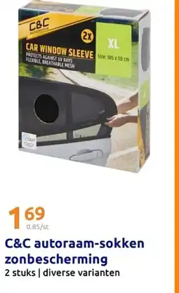 Action C&C autoraam-sokken zonbescherming aanbieding