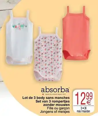 Cora Lot de 3 body sans manches set van 3 rompertjes zonder mouwen aanbieding