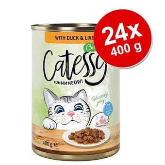 24x400g Hapjes in Saus of Gelei met Eend en Lever in Saus Catessy Kattenvoer