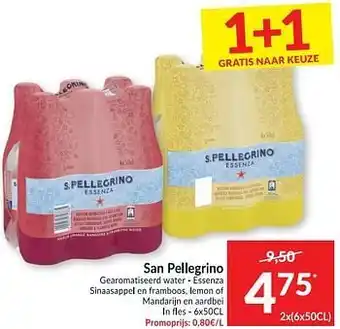 Intermarché San pellegrino gearomatiseerd water essenza sinaasappel en framboos, lemon of mandarijn en aardbei aanbieding