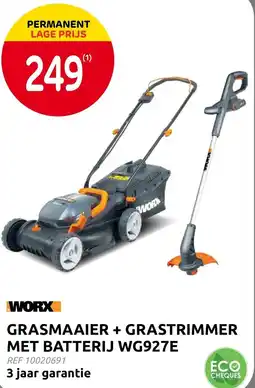 Brico Grasmaaier + grastrimmer met batterij wg927e aanbieding