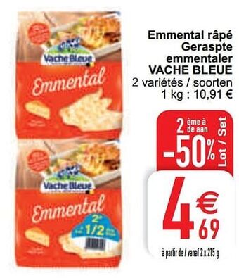 Cora Emmental râpé geraspte emmentaler vache bleue aanbieding