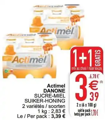 Actimel danone sucre-miel suiker-honing