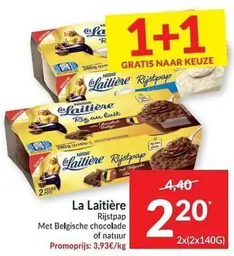 Intermarché La laitière rijstpap met belgische chocolade of natuur aanbieding