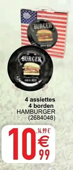Cora 4 assiettes 4 borden hamburger aanbieding