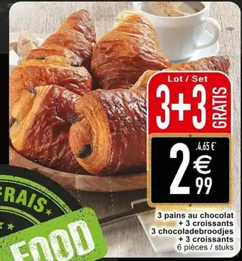 Cora 3 Pains au chocolat + 3 croissants 3 chocoladebroodjes + 3 croisasnts aanbieding
