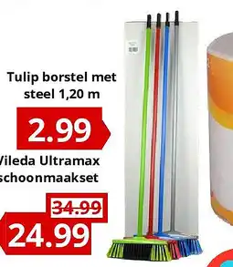 NH Market Tulip borstel met steel 1,20 m aanbieding