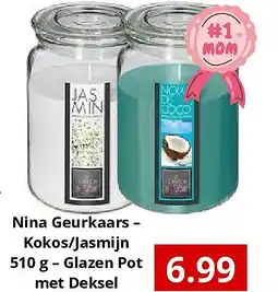 NH Market Nina Geurkaars – Kokos/Jasmijn 510 g – Glazen Pot met Deksel aanbieding