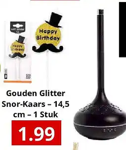 NH Market Gouden Glitter Snor-Kaars – 14,5 cm – 1 Stuk aanbieding