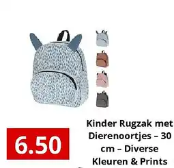 NH Market Kinder Rugzak met Dierenoortjes – 30 cm – Diverse Kleuren & Prints aanbieding