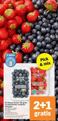 Albert Heijn AH Blauwe bessen 300 gram en Nederlandse aardbeien 400 gram aanbieding