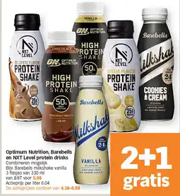 Albert Heijn Optimum Nutrition, Barebells en NXT Level protein drinks aanbieding