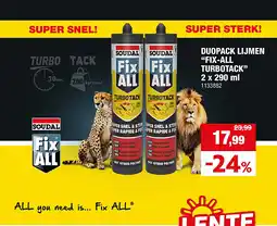 Hubo DUOPACK LIJMEN “FIX-ALL TURBOTACK” 2 x 290 ml aanbieding