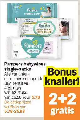 Albert Heijn Pampers babywipes single-packs aanbieding