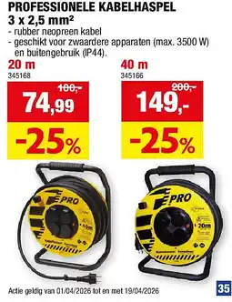 Hubo PROFESSIONELE KABELHASPEL 3 x 2,5 mm² 20 m aanbieding