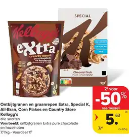 Carrefour Ontbijtgranen en graanrepen Extra, Special K, All-Bran, Corn Flakes en Country Store Kellogg’s aanbieding