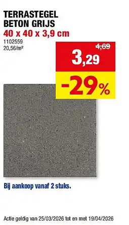 Hubo TERRASTEGEL BETON GRIJS 40 x 40 x 3,9 cm aanbieding