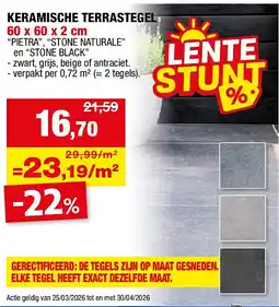 Hubo KERAMISCHE TERRASTEGEL 60 x 60 x 2 cm aanbieding