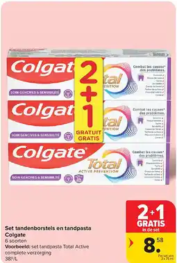 Carrefour Set tandenborstels en tandpasta Colgate aanbieding