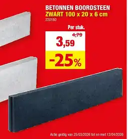 Hubo BETONNEN BOORDSTEEN ZWART 100 x 20 x 6 cm aanbieding