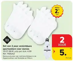 Carrefour Set van 2 paar onzichtbare sportsokken voor dames aanbieding
