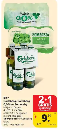 Carrefour Bier Carlsberg, Carlsberg 0,0% en Somersby aanbieding