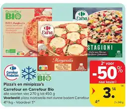 Carrefour Pizza’s en minipizza’s Carrefour en Carrefour Bio aanbieding