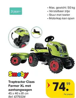 Carrefour Traptractor Claas Farmer XL met aanhangwagen aanbieding