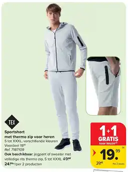 Carrefour Sportshort met thermo zip voor heren aanbieding