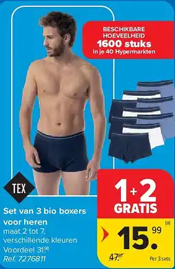 Carrefour Set van 3 bio boxers voor heren aanbieding