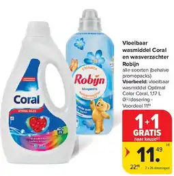 Carrefour Vloeibaar wasmiddel Coral en wasverzachter Robijn aanbieding