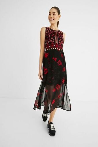 Desigual Slim fit midi-jurk met zijsplitten - BLACK - L aanbieding