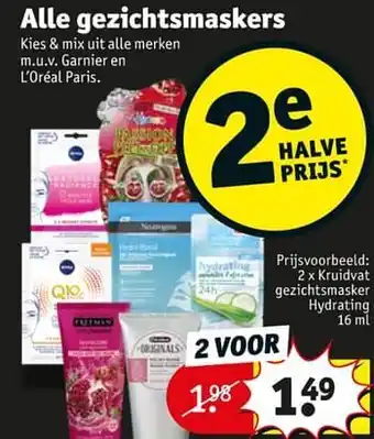 Kruidvat Kruidvat gezichtsmasker hydrating aanbieding