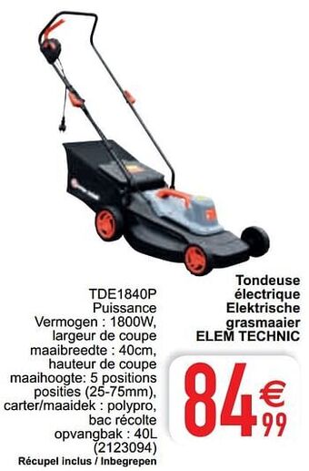 Cora Tondeuse électrique elektrische grasmaaier elem technic tde1840p aanbieding