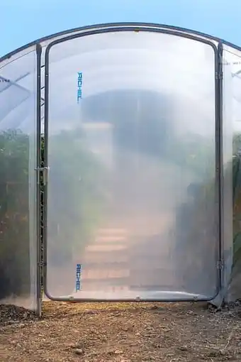 Brico Deur serre breedte 450cm Richel polyethyleen grijs transparant staal aanbieding