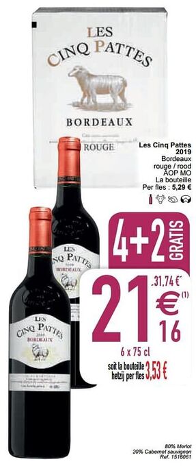 Les cinq pattes 2019 bordeaux rouge - rood aop mo