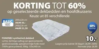 Jysk Fondsbu Synthetisch Dekbed aanbieding