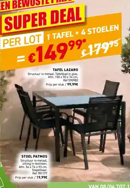 Trafic 1 Tafel Lazaro + 4 Stoelen Patmos aanbieding