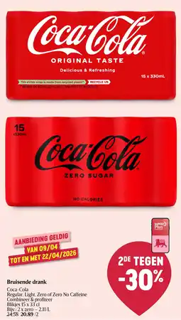 Delhaize Coca-Cola Bruisende drank Regular, Light, Zero of Zero No Caffeine aanbieding
