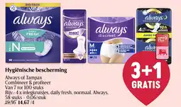 Delhaize Always of Tampax Hygiënische bescherming aanbieding