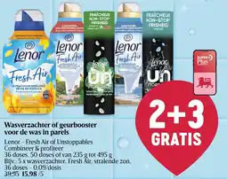 Delhaize Lenor Fresh Air of Unstoppables Wasverzachter of geurbooster voor de was in parels aanbieding