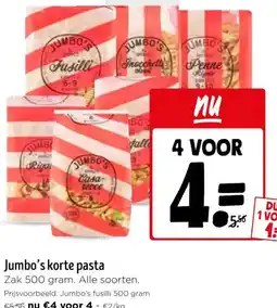 Jumbo Jumbo's korte pasta aanbieding