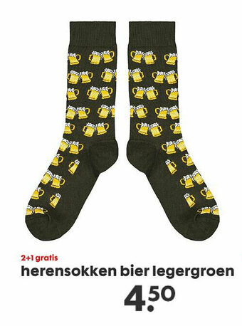HEMA Herensokken Bier Legergroen aanbieding