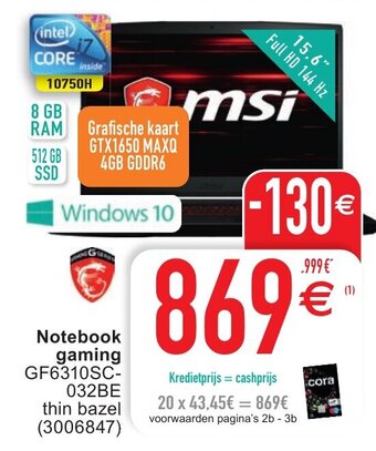Cora Msi Notebook gaming aanbieding