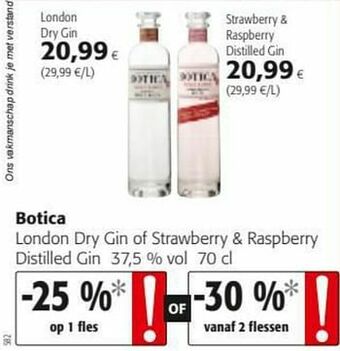Colruyt Botica london dry gin of strawberry + raspberry distilled gin aanbieding