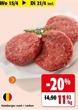 Colruyt Hamburger rund + varken aanbieding