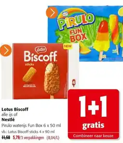 Colruyt Lotus Biscoff alle ijs of Nestlé Pirulo waterijs Fun Box aanbieding
