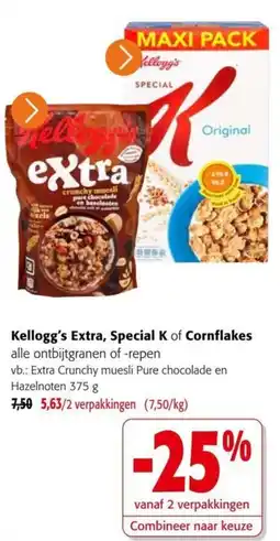 Colruyt Kellogg's Extra, Special K of Cornflakes alle ontbijtgranen of repen aanbieding