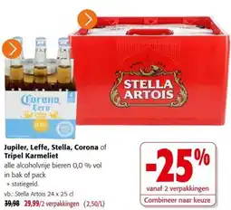 Colruyt Jupiler, Leffe, Stella, Corona of Tripel Karmeliet alle alcoholvrije bieren 0,0 % vol aanbieding